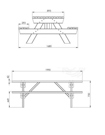 M/MOB1664M Table pique nique en bois Nueva 200 cm